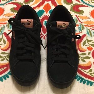 Puma Black and Pink Suede Sneakers
